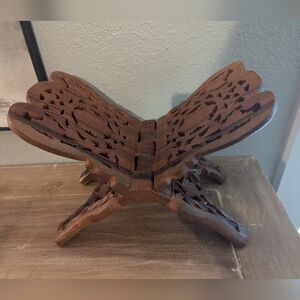 Ornate wood carved book Holder Folding